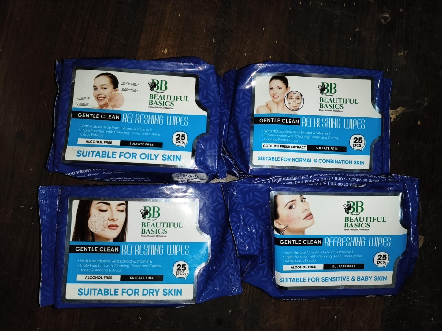 Beautiful Basics Dry, Oily, Sensitive & Normal Skin Face Wipes (4 Pkts x 100 Pcs wipes) Your Brand