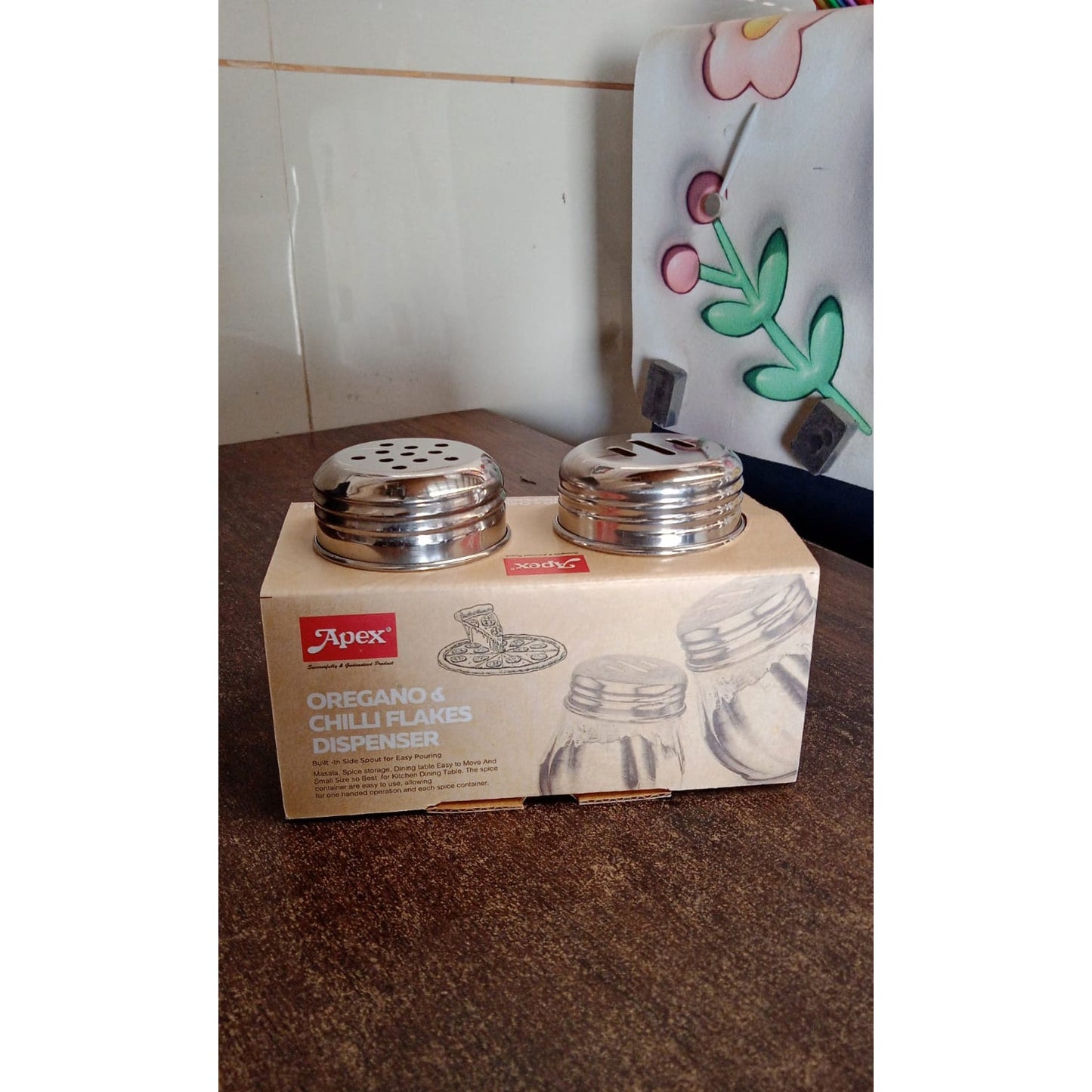 Apex Oregano & Chilli Flakes Dispenser Set 2 Pcs Plastic Spice Shaker with Steel Lid