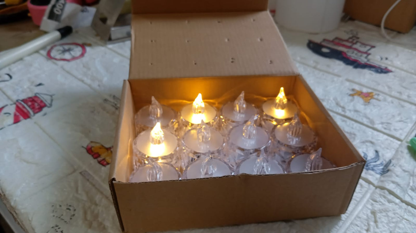 12 Pcs Flameless and Smokeless Decorative Acrylic Candles Transparent Led Tea Light Candle for Gifting, House, Diwali, Christmas, Festival, Events Decor Candles Your Brand