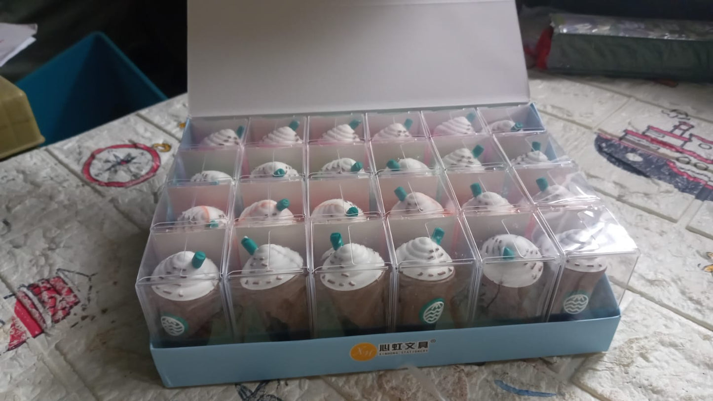 2In1 3D Cute Coffee Or Ice cream Shape sharpner Like Rotary Manual Pencil Sharpener for Kids Ice Cream Style Office School Supplies, Back to School Gift for Students,Kids Educational Stationary kit, B'Day Return Gift (24 Pcs Set) Your Brand