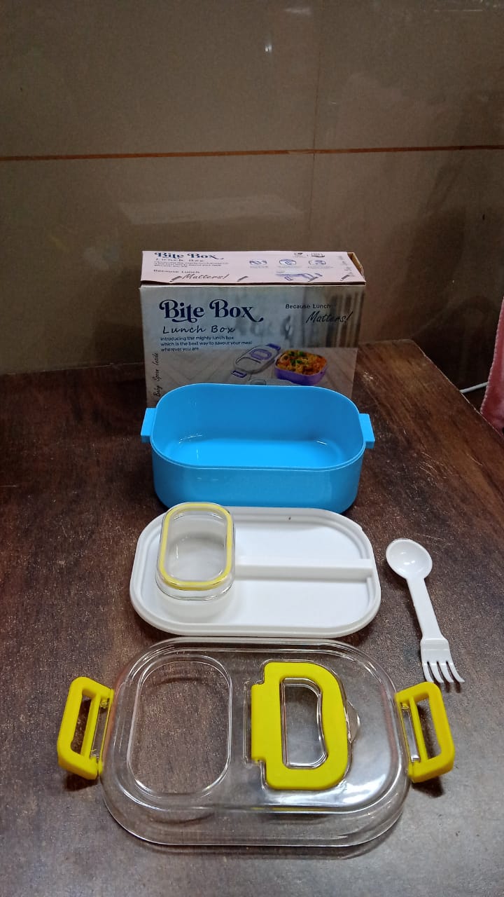 Durable Plastic Lunch box for Kids With 2 in 1 Spoon, Fork (1 Pc) Your Brand