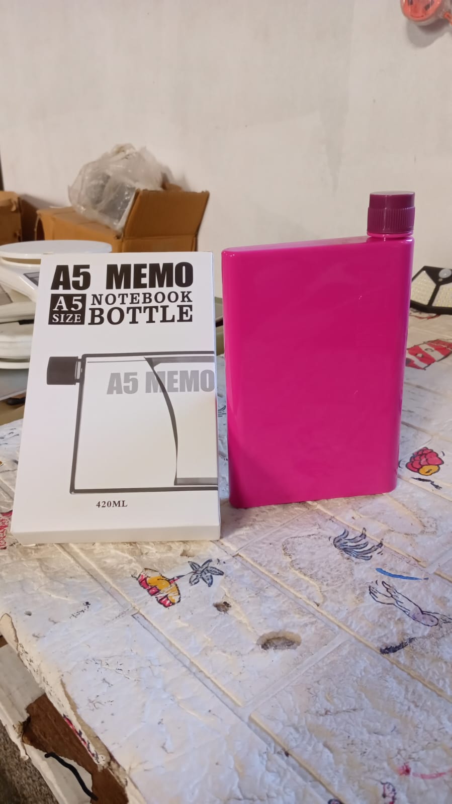 Kitchen Storage A5 size Flat Portable NoteBook Shape Water Bottle With a Cartoon Character Design-Hello Kitty - For School Outdoors and Sports Return Gift/Birthday Gift (1 Pc 420ML) Your Brand