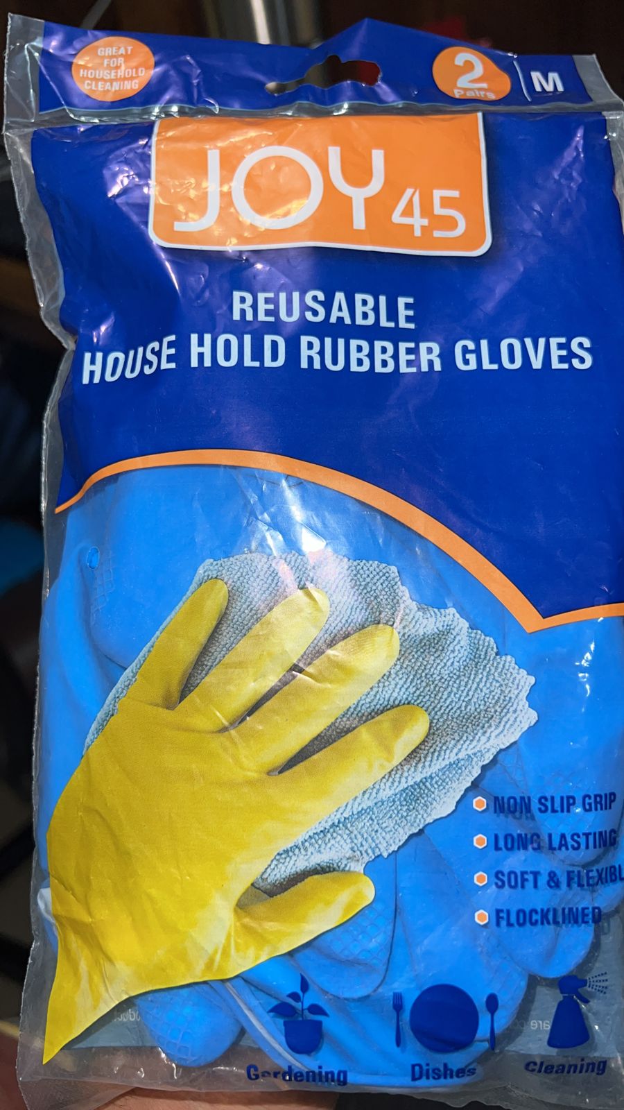 2 Pair Large Blue Gloves For Different Types Of Purposes Like Washing Utensils, Gardening And Cleaning Toilet Etc. Your Brand