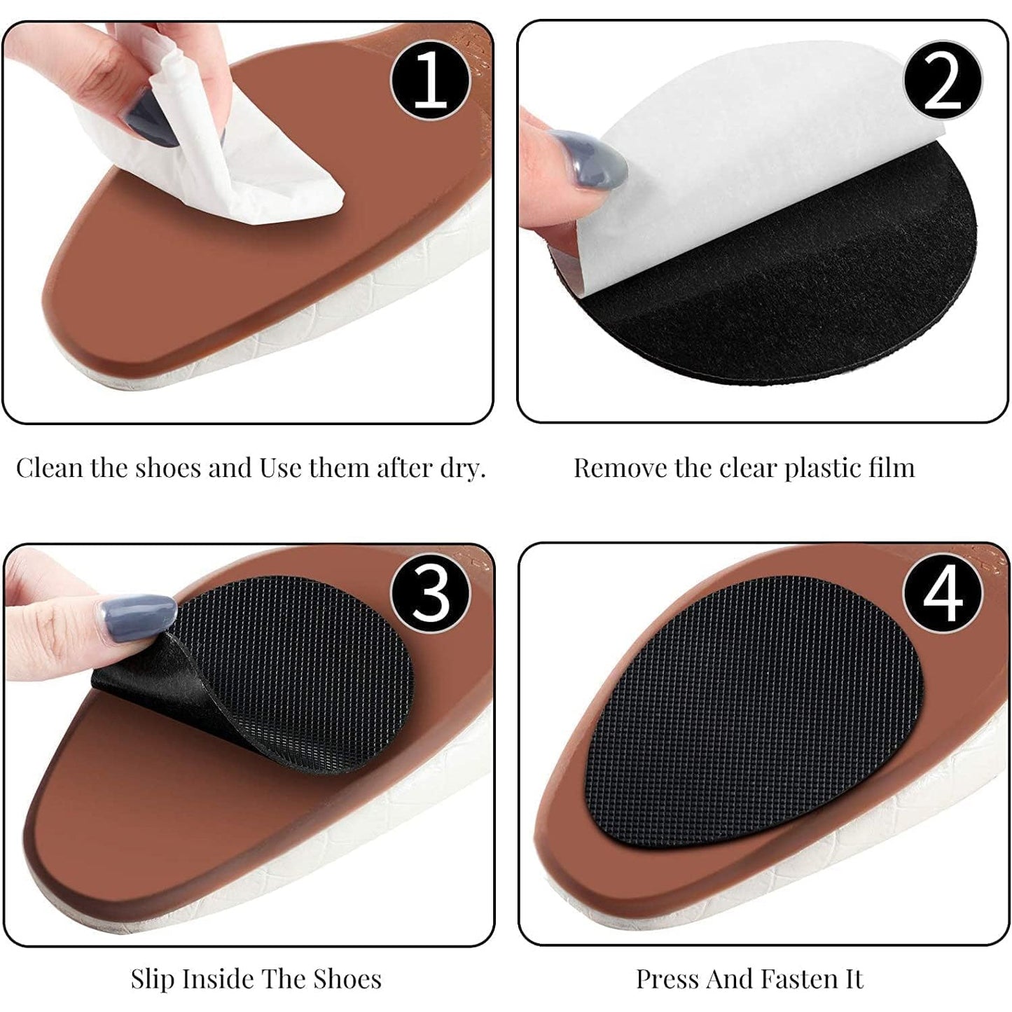 Non-Slip Shoe Pads, Rubber Shoe Sole Protector Pads, Self-Adhesive Shoe Grips Pads Stickers Non Skid for Ladies Shoes, High Heels, Boots (10 Pcs Set) Your Brand
