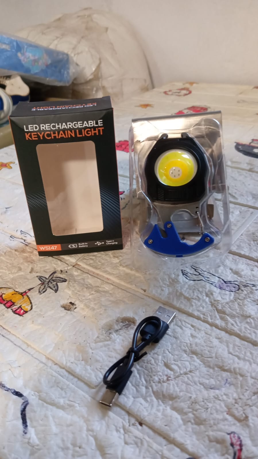 Keychain Led Flashlight Rechargeable Multi Function 6 Lighting Modes Pocket Key Chain Flash Light USB for Outdoor Camping,Walking With Cigarette Lighter Your Brand