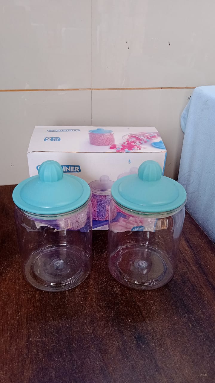 Transparent Kitchen Plastic Container/ Jar Set (2 Pcs Set / 1100 ML Approx) Your Brand