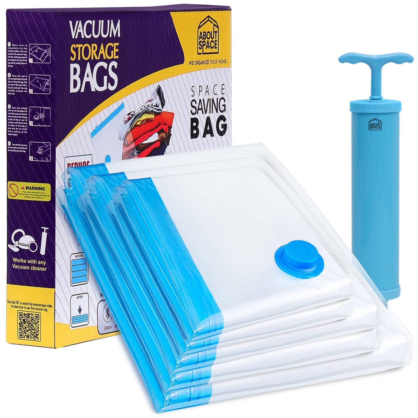 RMB Vacuum Bag – Space Saver Compression Sealer Bags with Manual Pump (Pack of 5) shopbyte