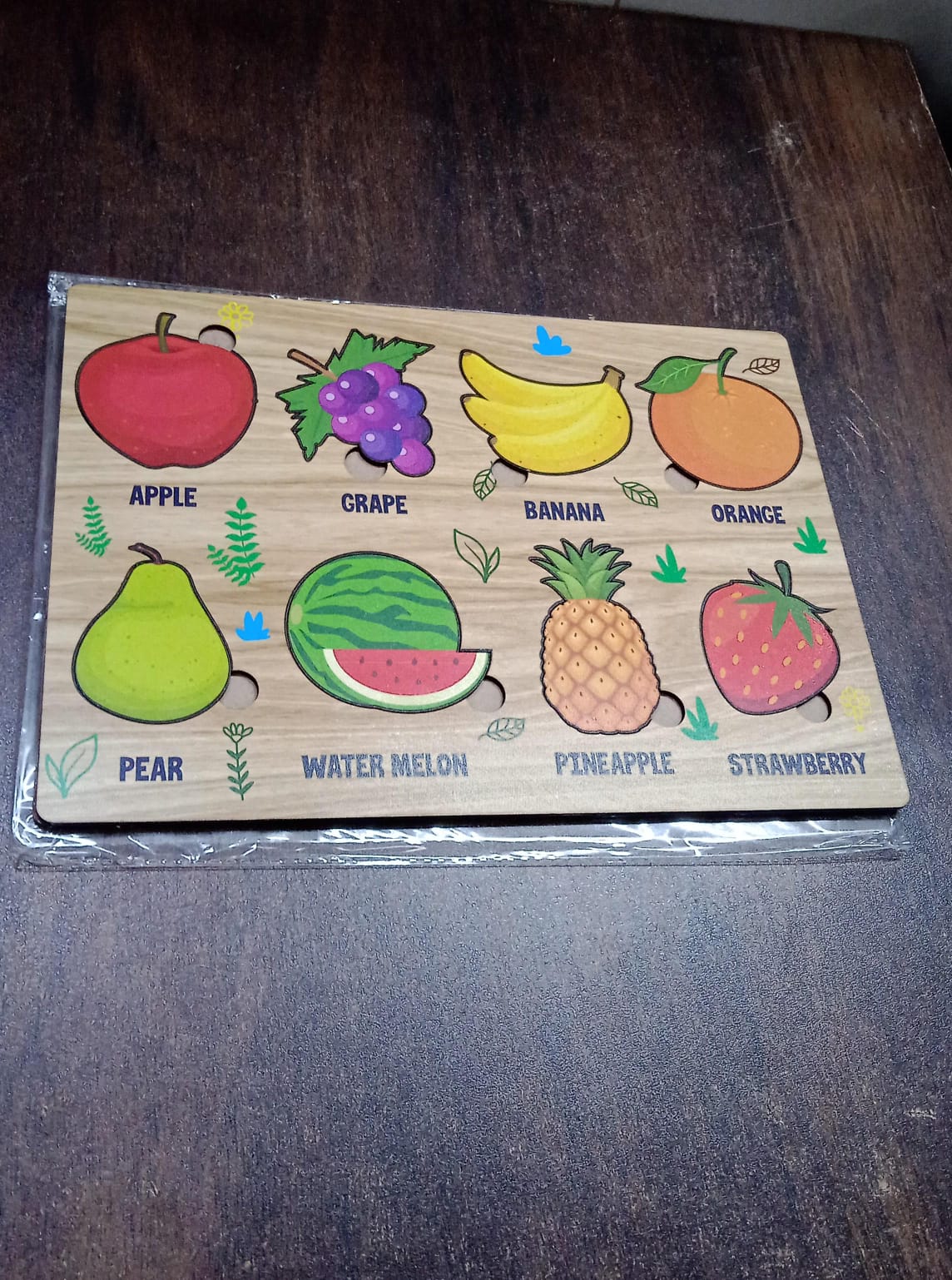 Wooden Fruits Puzzle Learning Educational Board (1 Set / 28×20 Cm) Your Brand