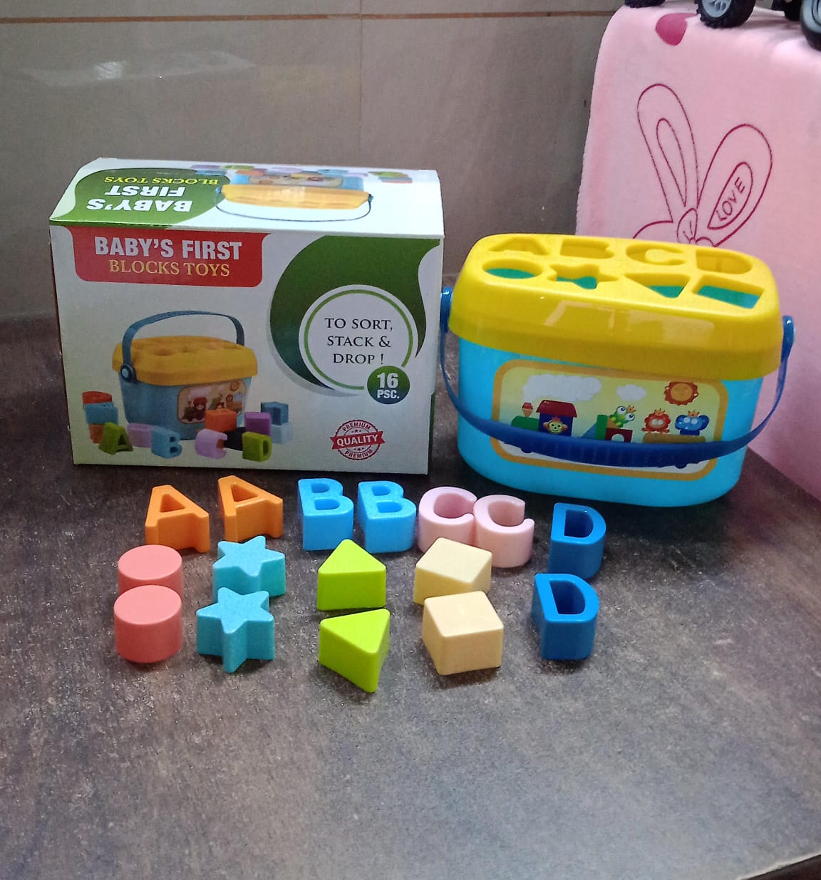 Baby First Block Set for Kids Non-Toxic Abcd Geometric Shape Sorting & Stacking Toy (1 Set) Your Brand