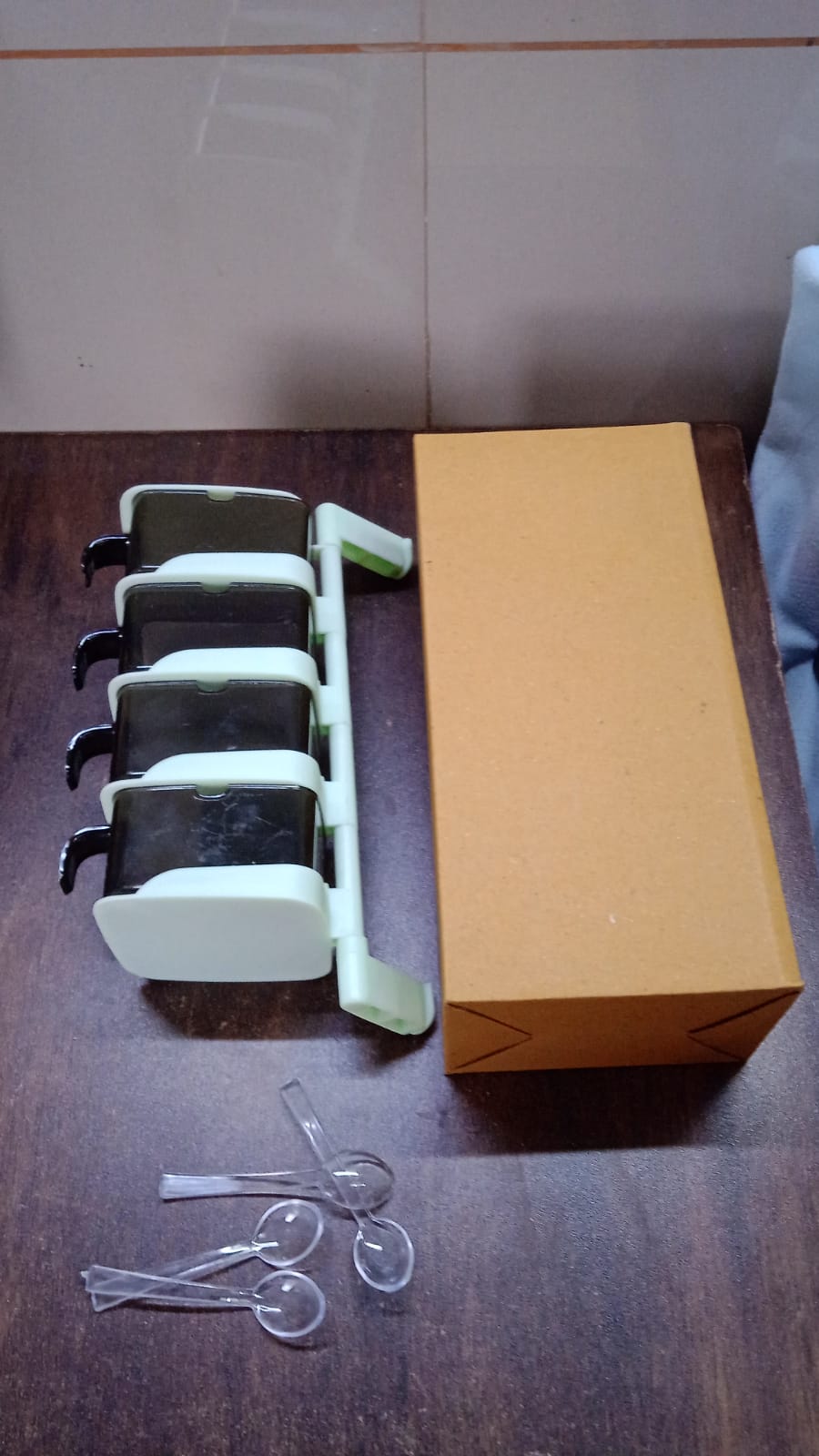 Rotating Spice Jars Vertical Rotatable Seasoning Box 5 Section / Tier With 5 Spoon (1 Set) Your Brand