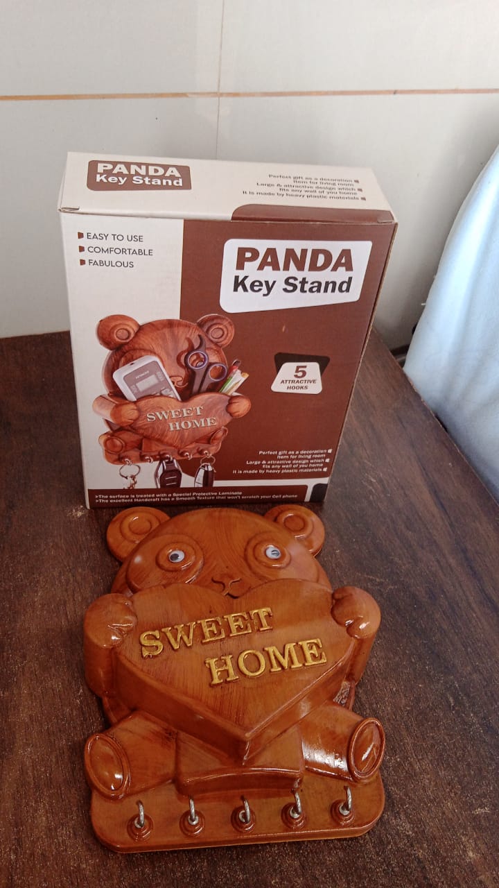 Cute Plastic Panda Key Holder, Wall Key Rack with 5 Hooks (1 Pc) Your Brand