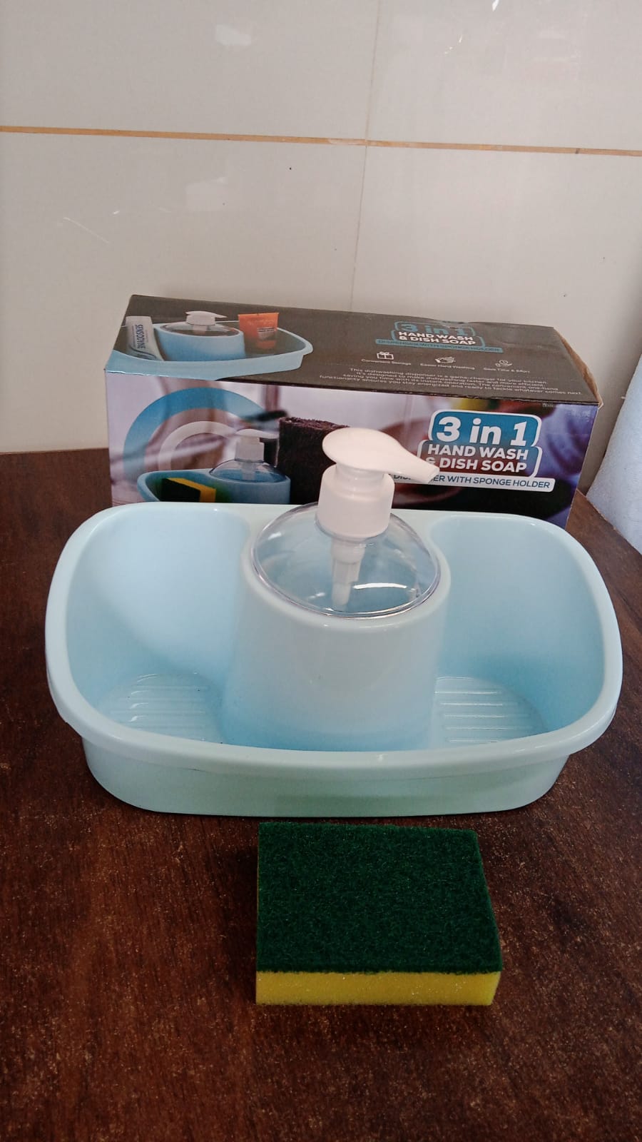 3 in 1 Hand wash Liquid Soap Dispenser with Sponge Holder (1 Set) Your Brand