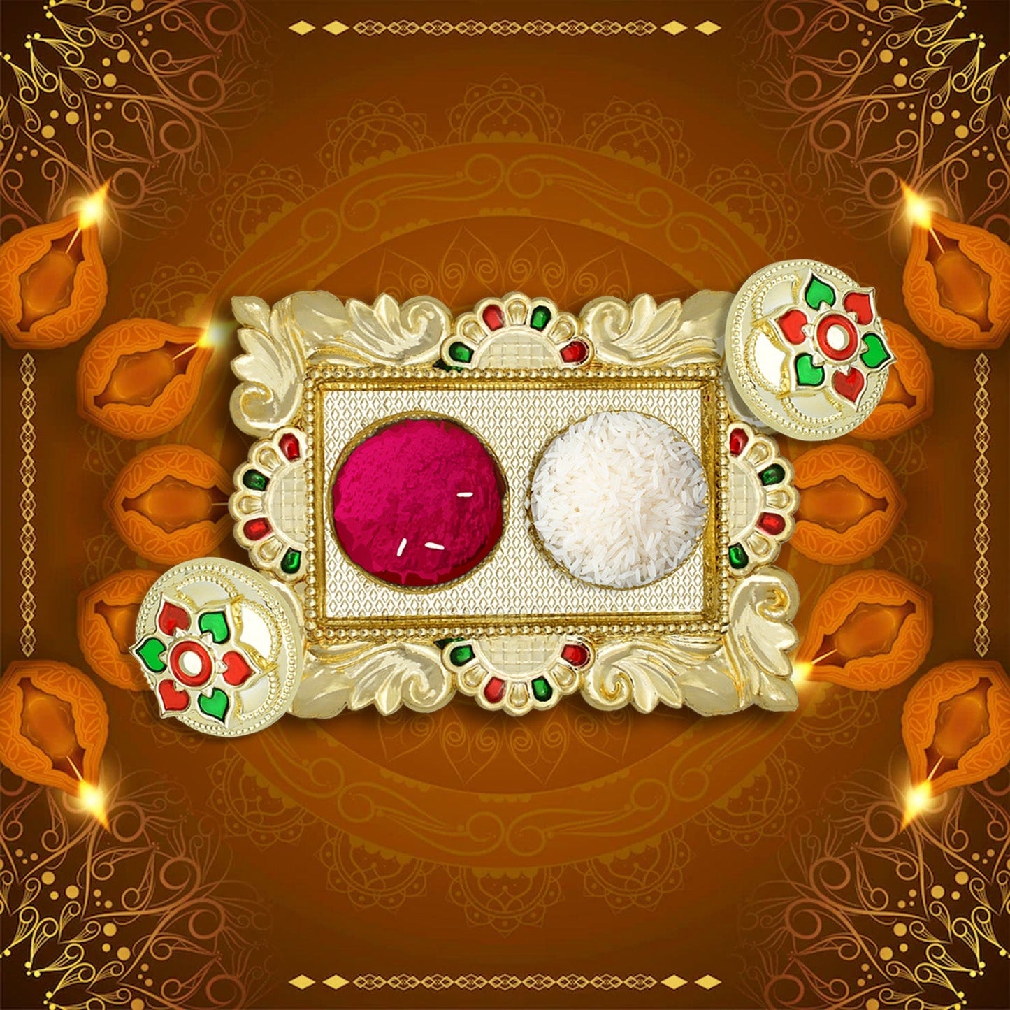Rakasha Bandhan Special Puja Thali, Kumkum Thali Holder, Pooja Return Gift, Indian Housewarming Gifts, Brother / Bhai / Bhabhi / Sister / Family Rakhi for Rakshabandhan, Diwali Your Brand