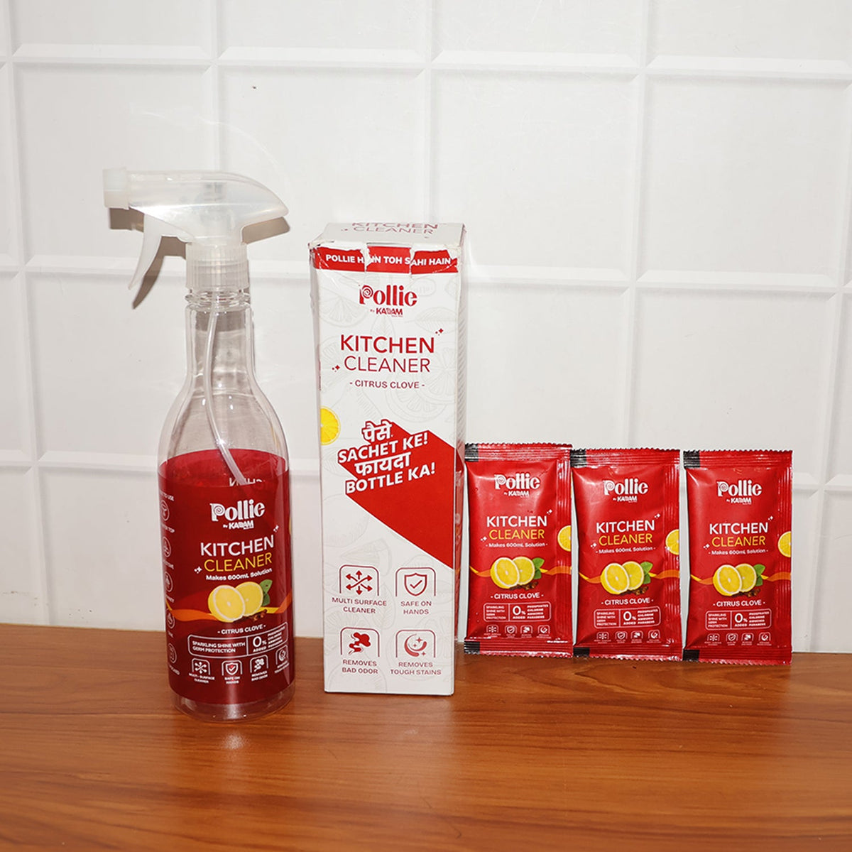 Pollic kadam Concentrated Kitchen Surface Cleaner Refill Kit with Spray Bottle