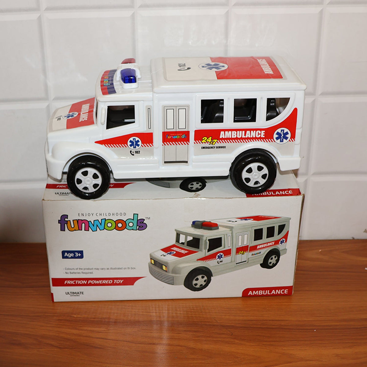 Funwoods Friction Powered Ambulance Toy for Kids (1 Pc)