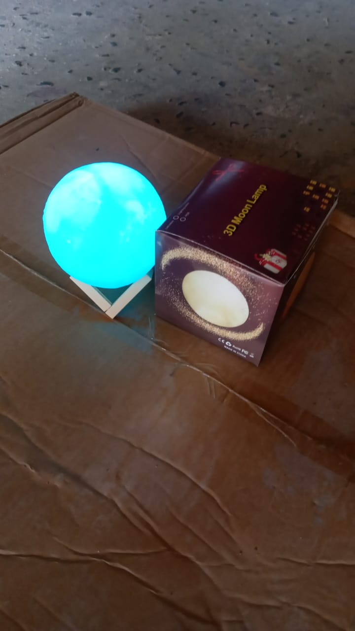 Moon Night Lamp Blue Color with Plastic Stand (15 x12 Cm / 1 Pc) Your Brand