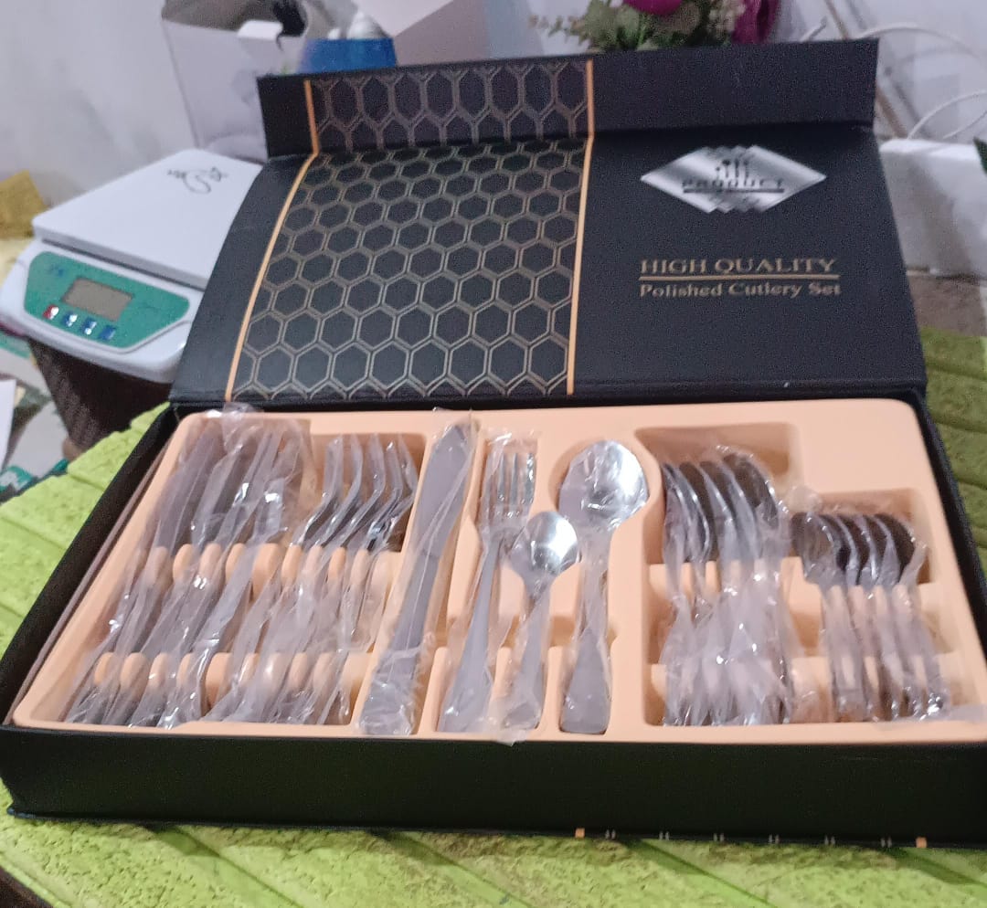 Premium Silver Daily Use Cutlery Set Stainless Steel Luxury Combo Set of 24 Your Brand