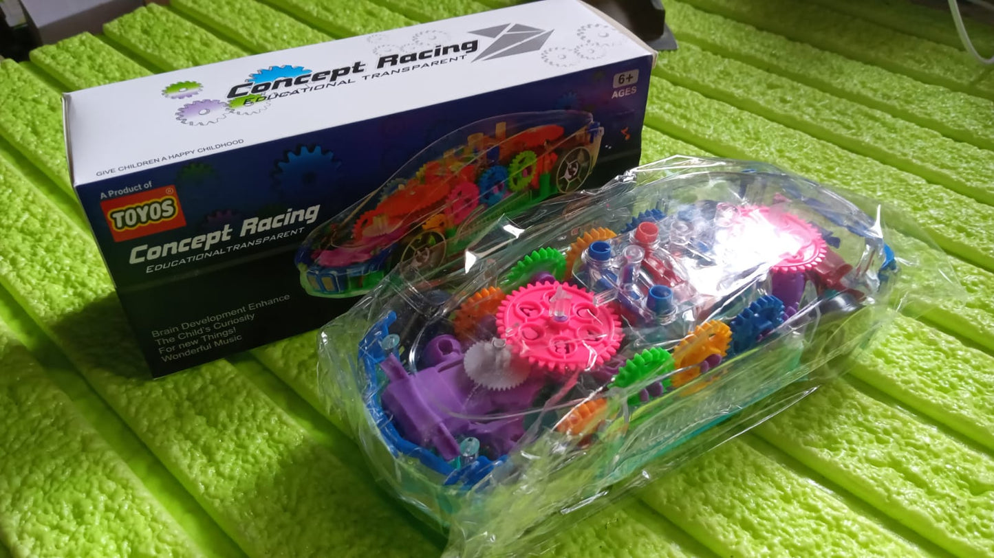 Automatic 360 Degree Rotating Transparent Gear Concept Car with Musical and 3D Flashing Lights Toy for Kids Boys & Girls (Multicolor / Battery Not Included) Your Brand