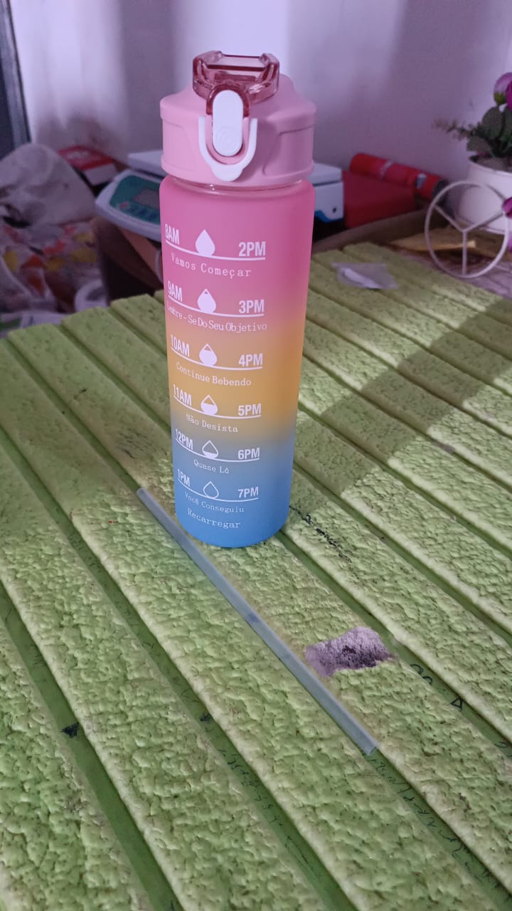 Plastic Colorful Motivational Water Bottle with Straw (900 ML) Your Brand