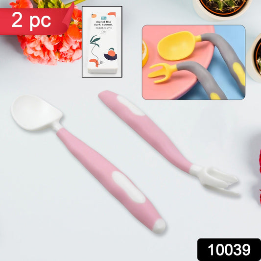 Silicone Bendable Kids Spoon & Fork Set – Toddler Self-Feeding Utensils (2 Pc Set)