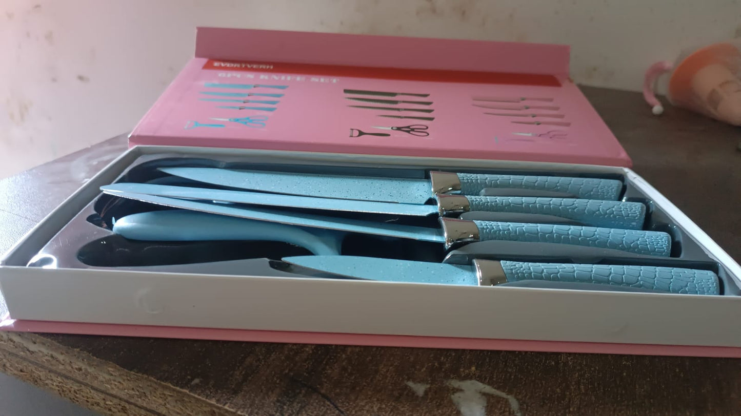 Stainless Steel Non Stick Ceramic Coating 6 Pcs Chef Kitchen Knife Set with Scissor & Peeler Your Brand