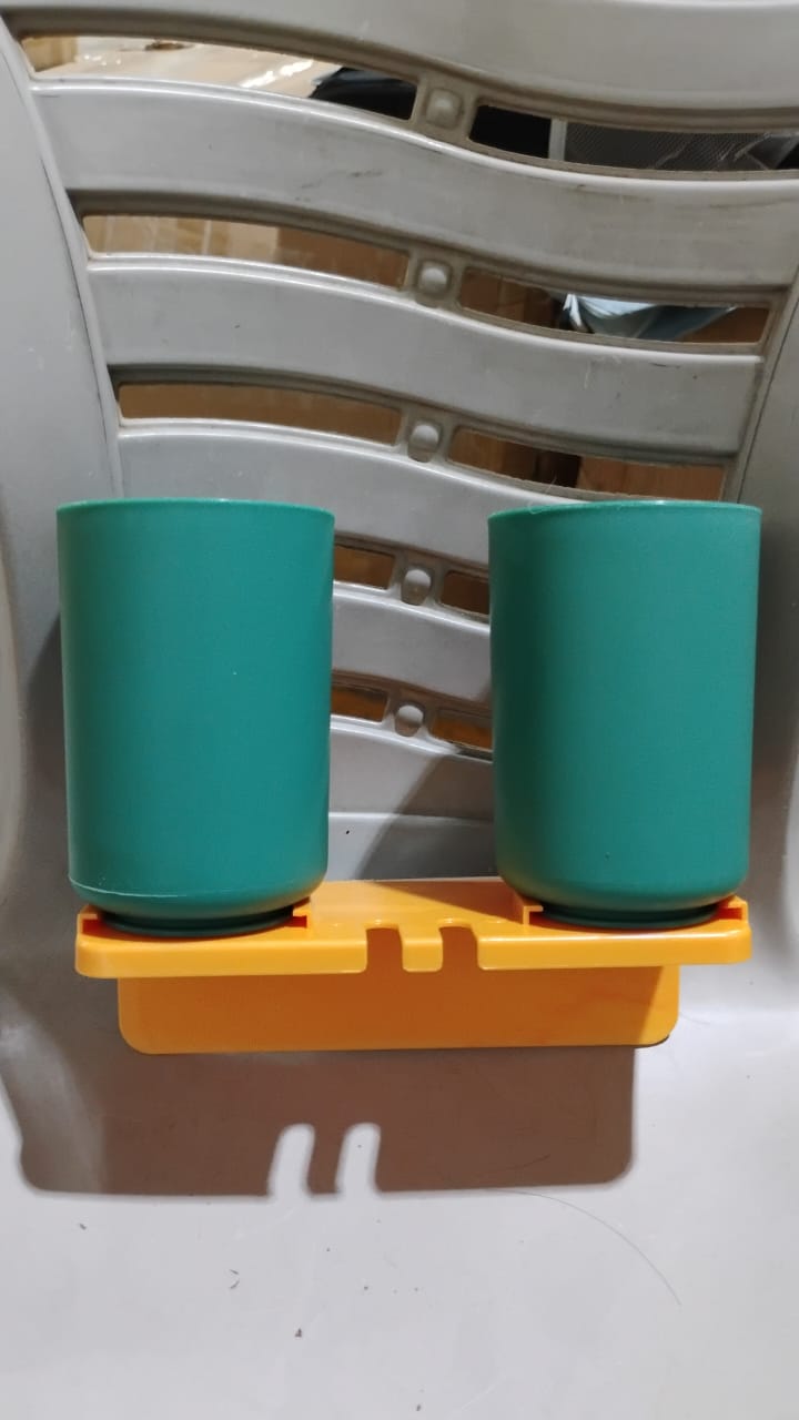 Multipurpose Wall Mount Toothbrush Holder Plastic Stand With 2 Cup (1 Set) Your Brand