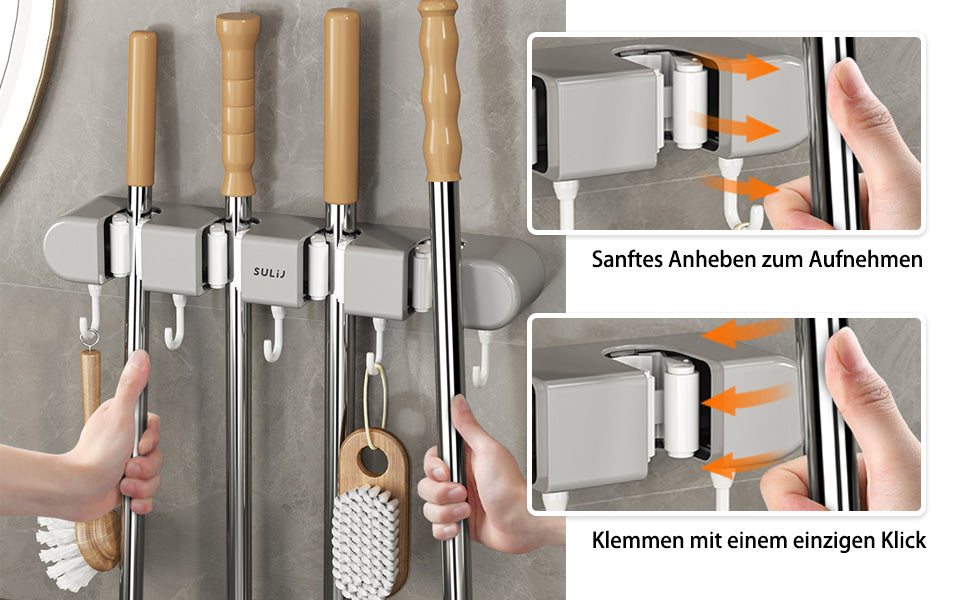 6 Slot & 6 Hook Wall Mounted Holder For Mop, Broom, Kitchen, Garden shopbyte