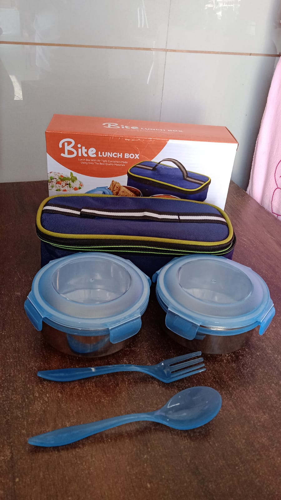 Bite Lunch Box, with Insulated Fabric Lunch Bag & Plastic Spoon, Fork Your Brand