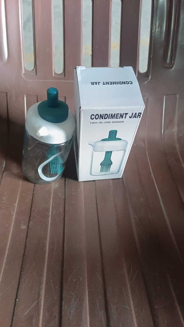 2 in 1 Glass Oil dispenser jar / Bottle with brush (1 Set) Your Brand