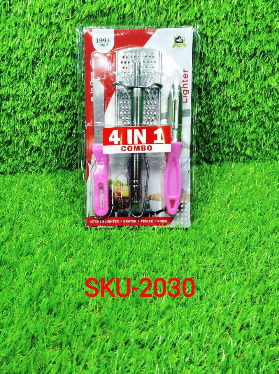 4In1 Combo - Stainless Steel Kitchen Lighter, Knife, Peeler and Smooth Grater Your Brand