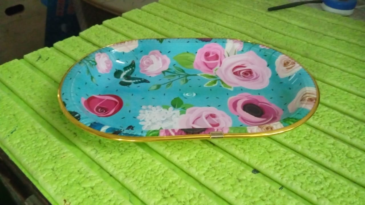 Medium Plastic Flower Printed Design Serving Tray (1 Pc / 31 x 21 CM / Mix Color) Your Brand