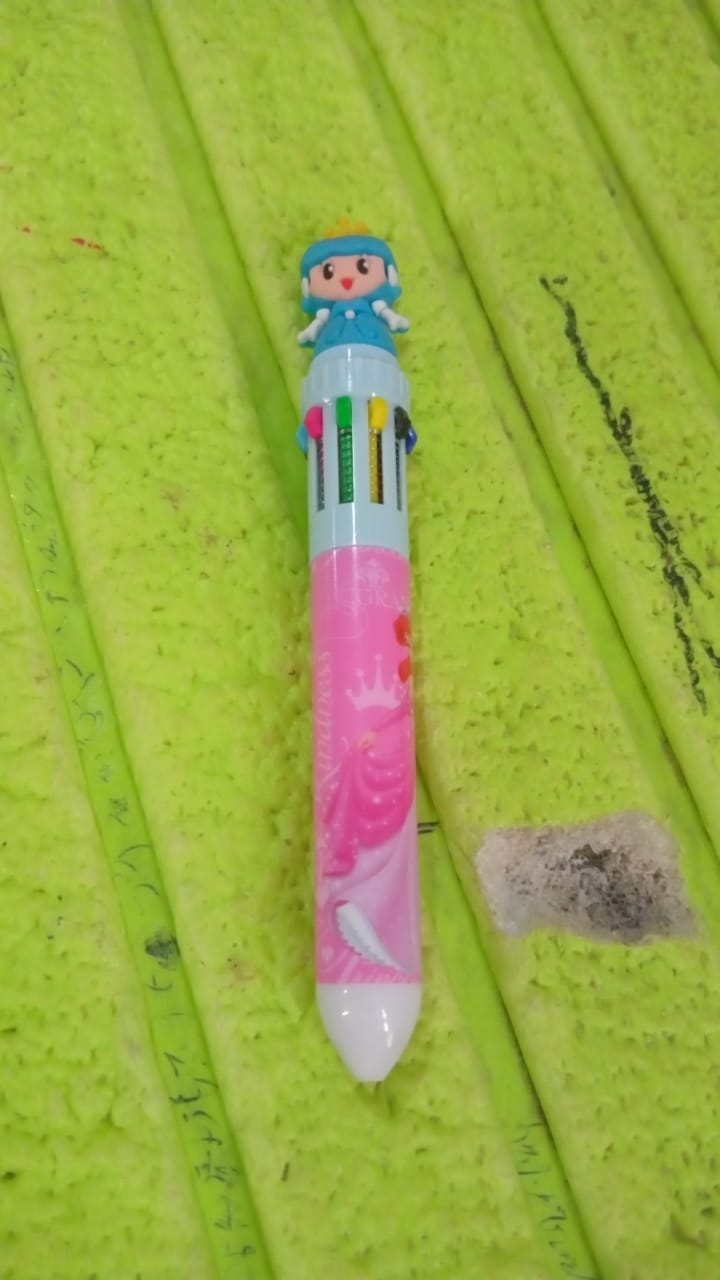 Kids 10-in-1 Color Pens Ballpoint Pen Set for Kids Cartoon Head Writing Pen for School Office Stationary Kit, Teddy Bear (1 Pc) Your Brand