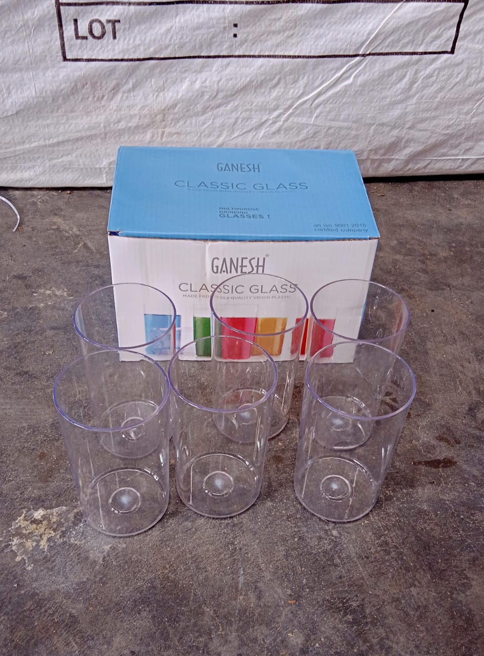Ganesh Classic Plastic Glass Set of-6 (Each Glass 350ml) Your Brand