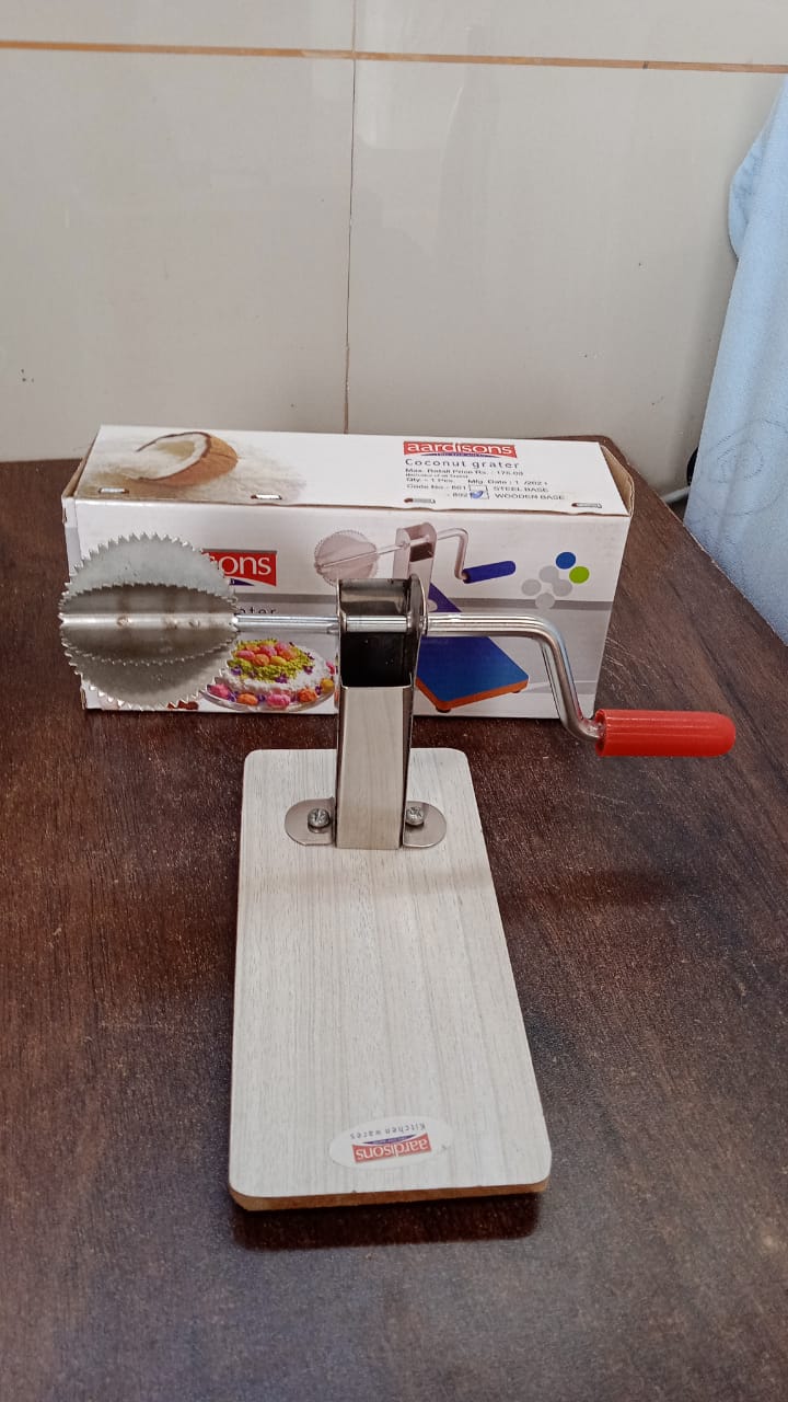 Stainless Steel Coconut Scraper with Wooden Base (1 Pc) Your Brand