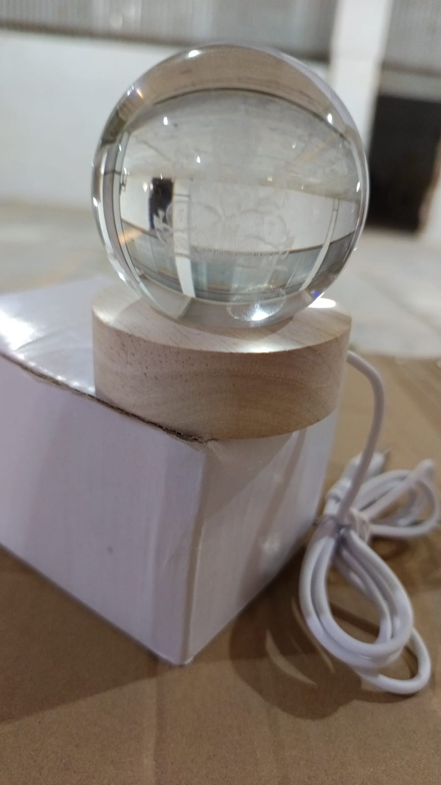 Ganpati 3D Crystal Ball lamps With Wood Base Your Brand