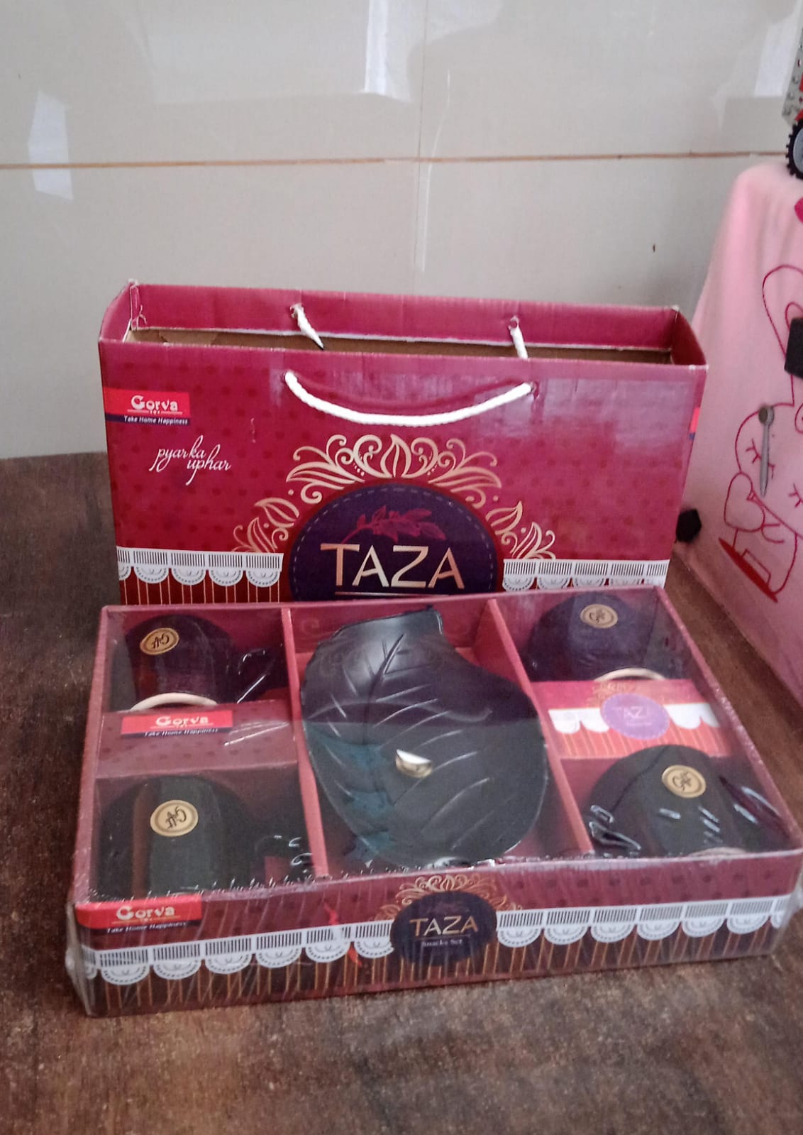 Crysta Ceramic Tea Cups With Plastic tray Environmental Friendly Festival for Milk Cup, Coffee Cup, Tea Cup, Breakfast Cup, Drinking Mug or Outdoor for Household Gift For Birthday (5 Pcs Set) Your Brand