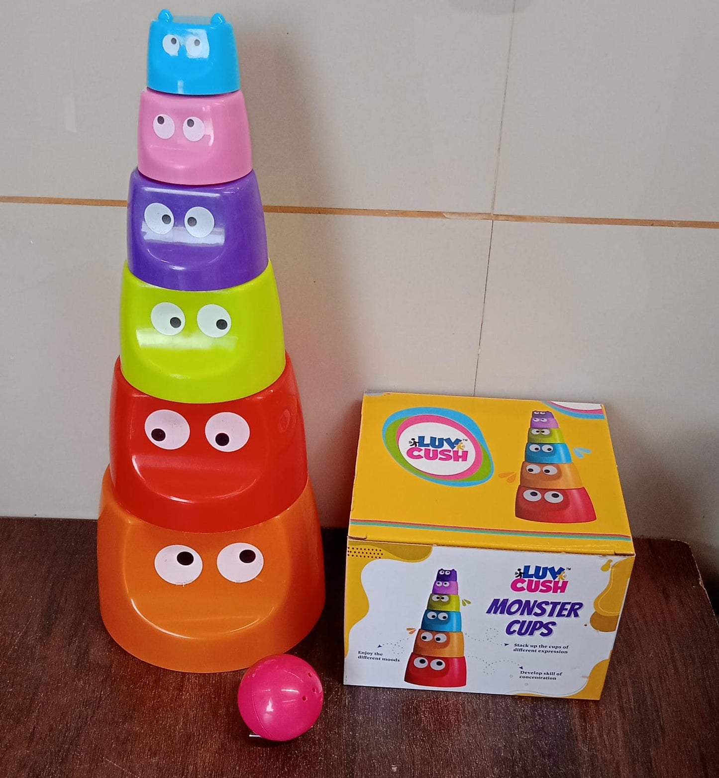 Monster Cups - Activity Toy for Babies 5+ Months Plastic Multicolor Infant & Preschool Toys Develops Motor & Reasoning Skills Birthday Gifts for Boys Girls Age 5+ Months Kids (1 Set) Your Brand