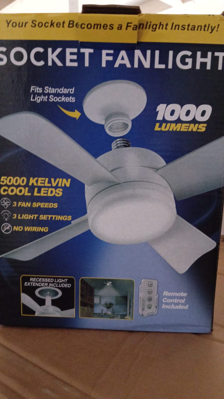 Socket Fan Light Original - Cool Light LED โ Ceiling Fans with Lights and Remote Control, Replacement for Lightbulb - Bedroom, Kitchen, Living Room,1000 Lumens / 5000 Kelvins Cool LEDs (Remote Battery Not Included) Your Brand