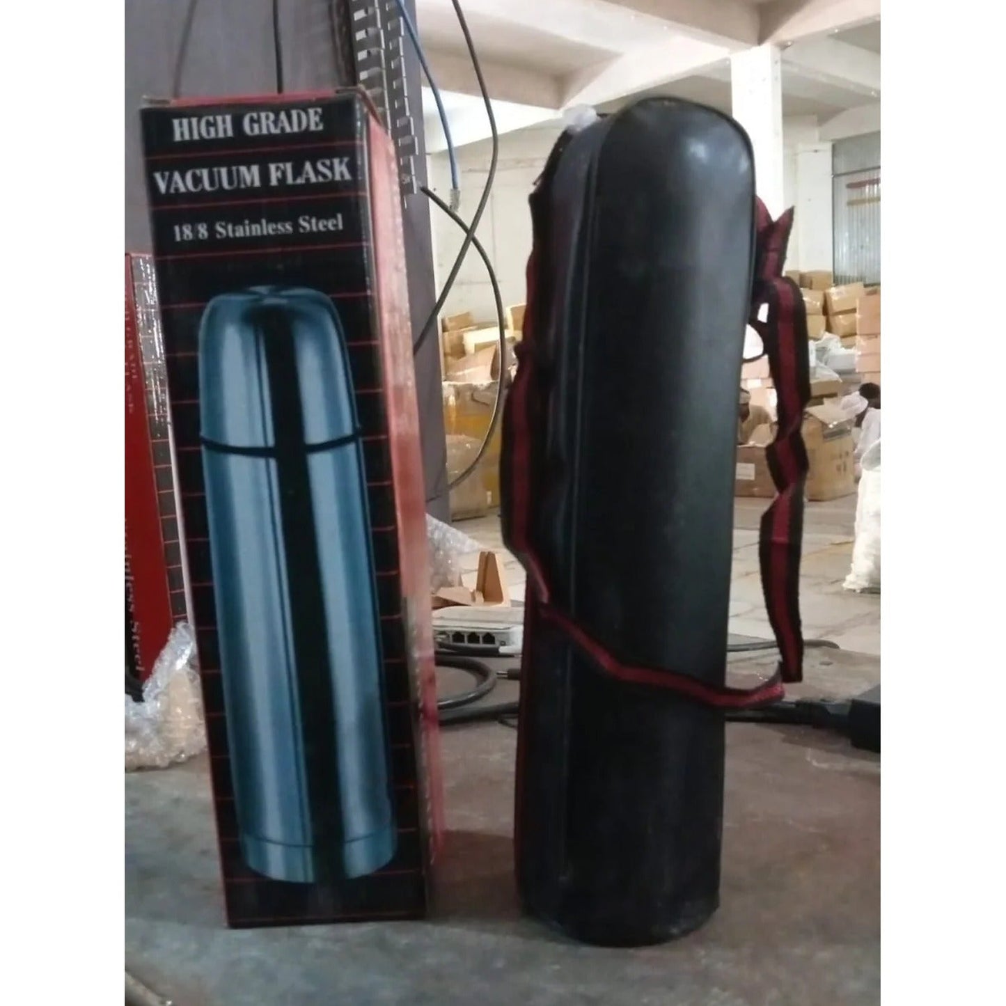 Vacuum Flask With Cover, 18/8 Stainless Steel | Hot and Cold Water Bottle with Push-Down Lid | Double Walled Stainless Steel Bottle for Travel, Home, Office, School, Picnic ( Approx 500 ML / With Cover) Your Brand