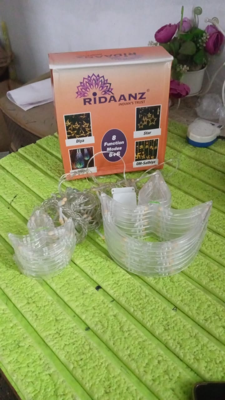 12 Diya Curtain String Lights, Window Curtain Lights with 8 Flashing Modes Decoration Light (White Color) Your Brand