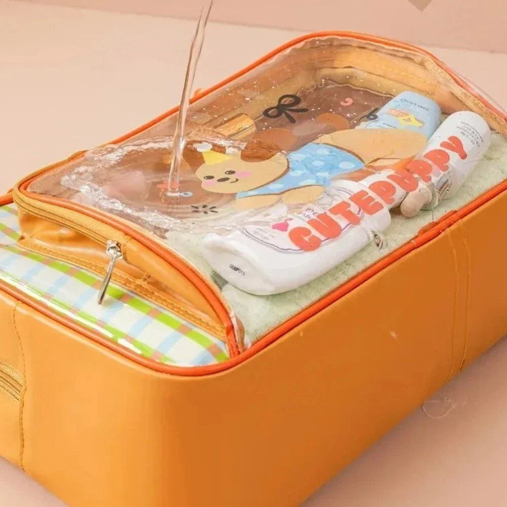 Large Waterproof Travel Duffel Bag | Cute Cartoon Storage Tote with Transparent Pocket | Random Color