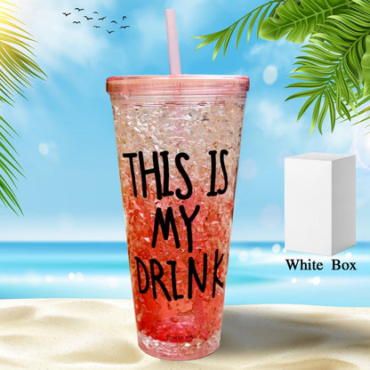 Plastic Creative Cold Drink Cup, Reusable Tea Coffee Tumbler with Lid and Straw, Double Wall Plastic Drinking Sport Bottle, Travel Tumbler Your Brand