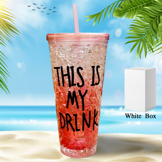 Plastic Creative Cold Drink Cup, Reusable Tea Coffee Tumbler with Lid and Straw, Double Wall Plastic Drinking Sport Bottle, Travel Tumbler Your Brand
