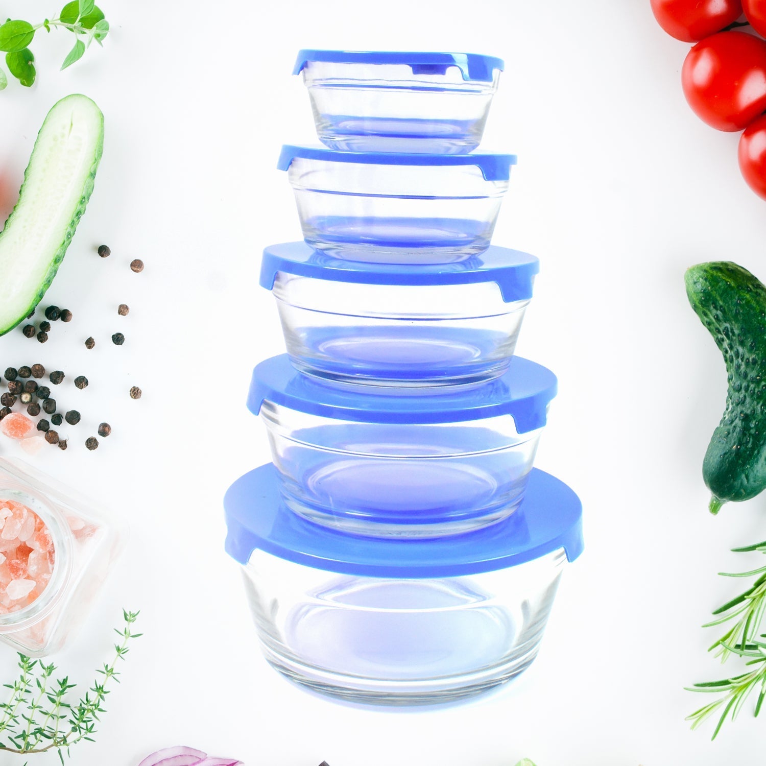 Modern Glass Bowl Set Mixing / Storage Bowls with Lids (5 Pcs Set) Your Brand