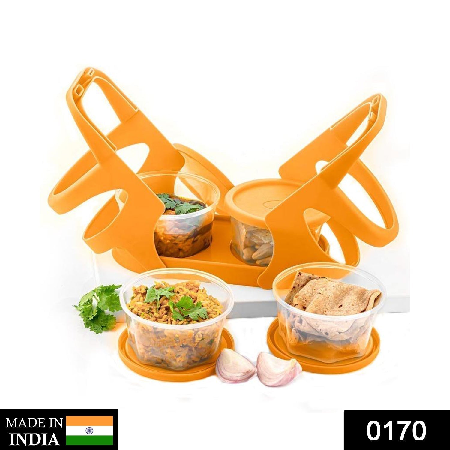Lunch Box (200 ml each Container) with Attractive Stand - 4 pcs Your Brand