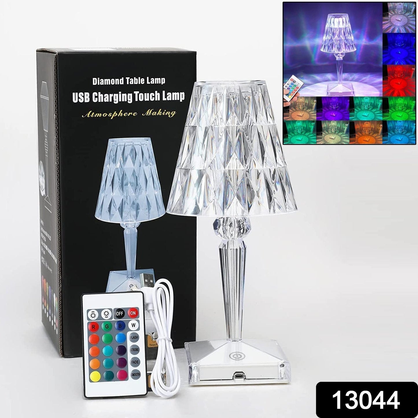 Romantic Crystal Table Lamp, Diamond Lamp, 16 Colors, 6 Brightness Level, Touch / Remote Control Switch, SUB Charging, Lampshade Night Light, Bedroom Bedside, Living Room Decoration Your Brand