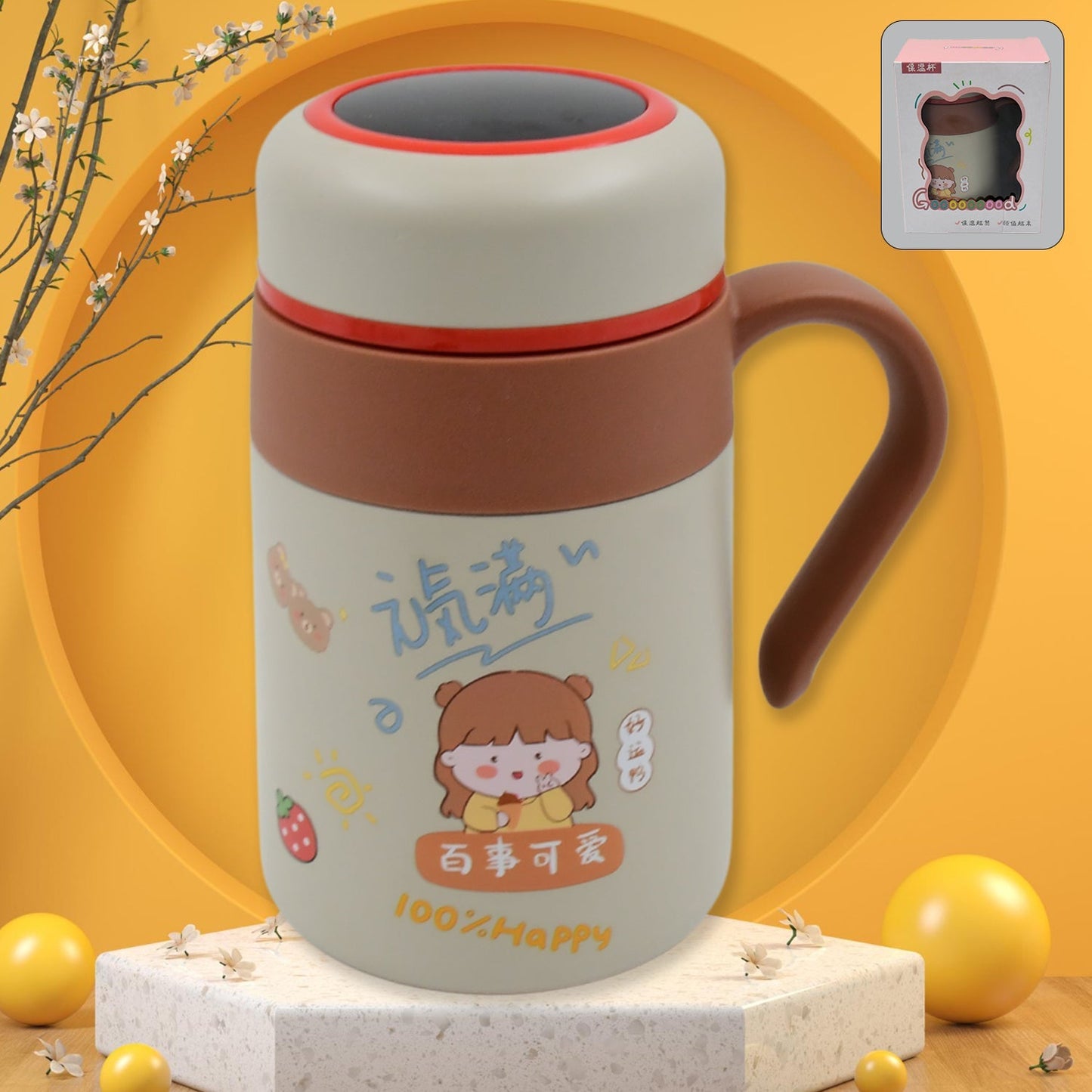 Stainless Steel Mug / Bottle Vacuum Insulated Cup with Handle & Small cup (550 ML) Your Brand