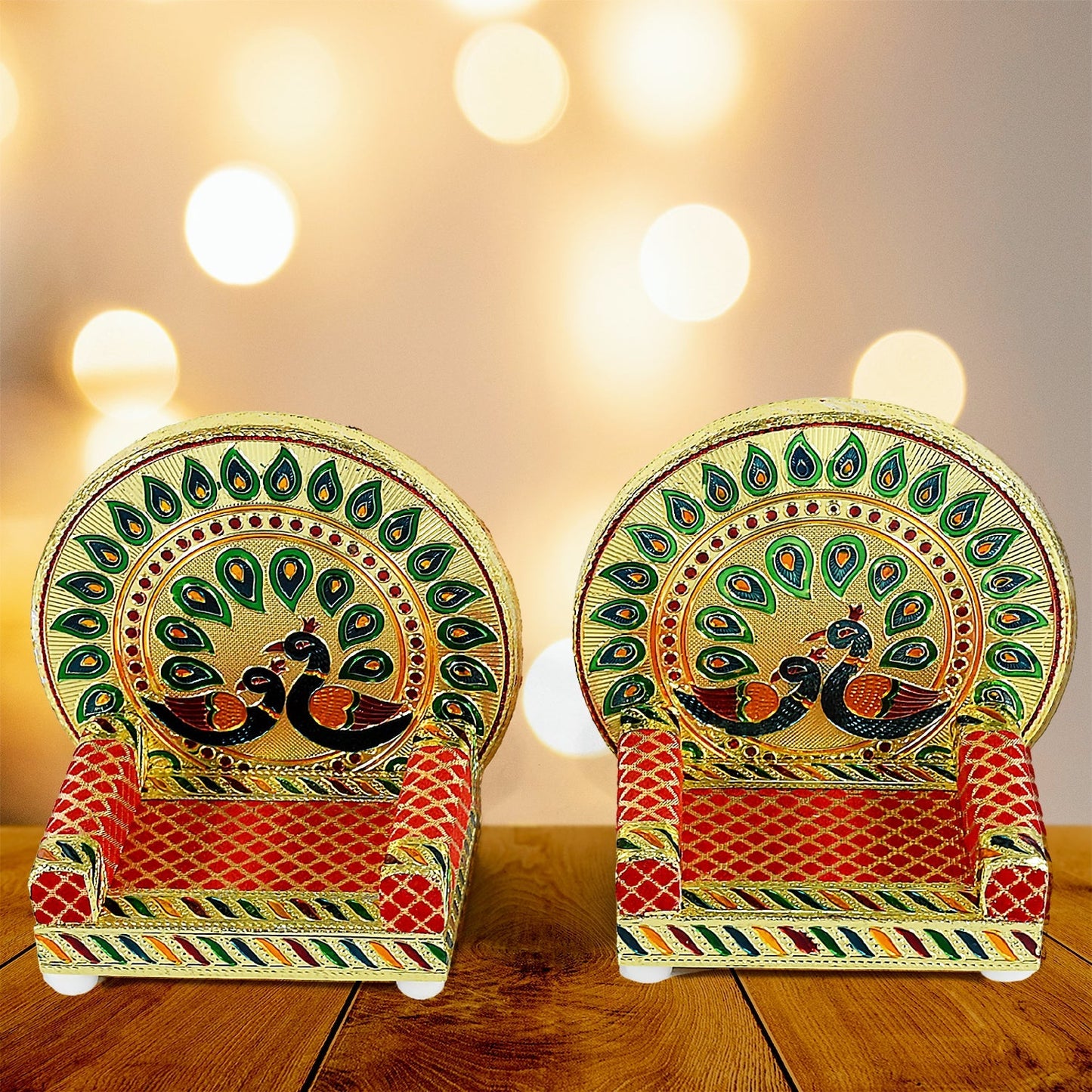 Meenakari Work Laddu Gopal Singhasan for Pooja Mandir Wooden Krishna Ladoo Bal Gopal Sofa Asan, Home Decorative Premium Look Decorative Singhasan Suitable For Home, Office, Restaurant (2 Pc Set) Your Brand