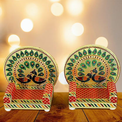 Meenakari Work Laddu Gopal Singhasan for Pooja Mandir Wooden Krishna Ladoo Bal Gopal Sofa Asan, Home Decorative Premium Look Decorative Singhasan Suitable For Home, Office, Restaurant (2 Pc Set) Your Brand