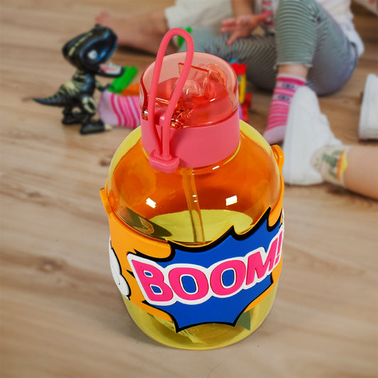 Cute Plastic Water Bottle with adjustable shoulder strap, Straw and Rubber Grip potable drinking cup Water Bottle For Kids | Water Bottle | Return Gift For Kids, Adults | School Water Bottle (1 Pc / 750 ML) Your Brand